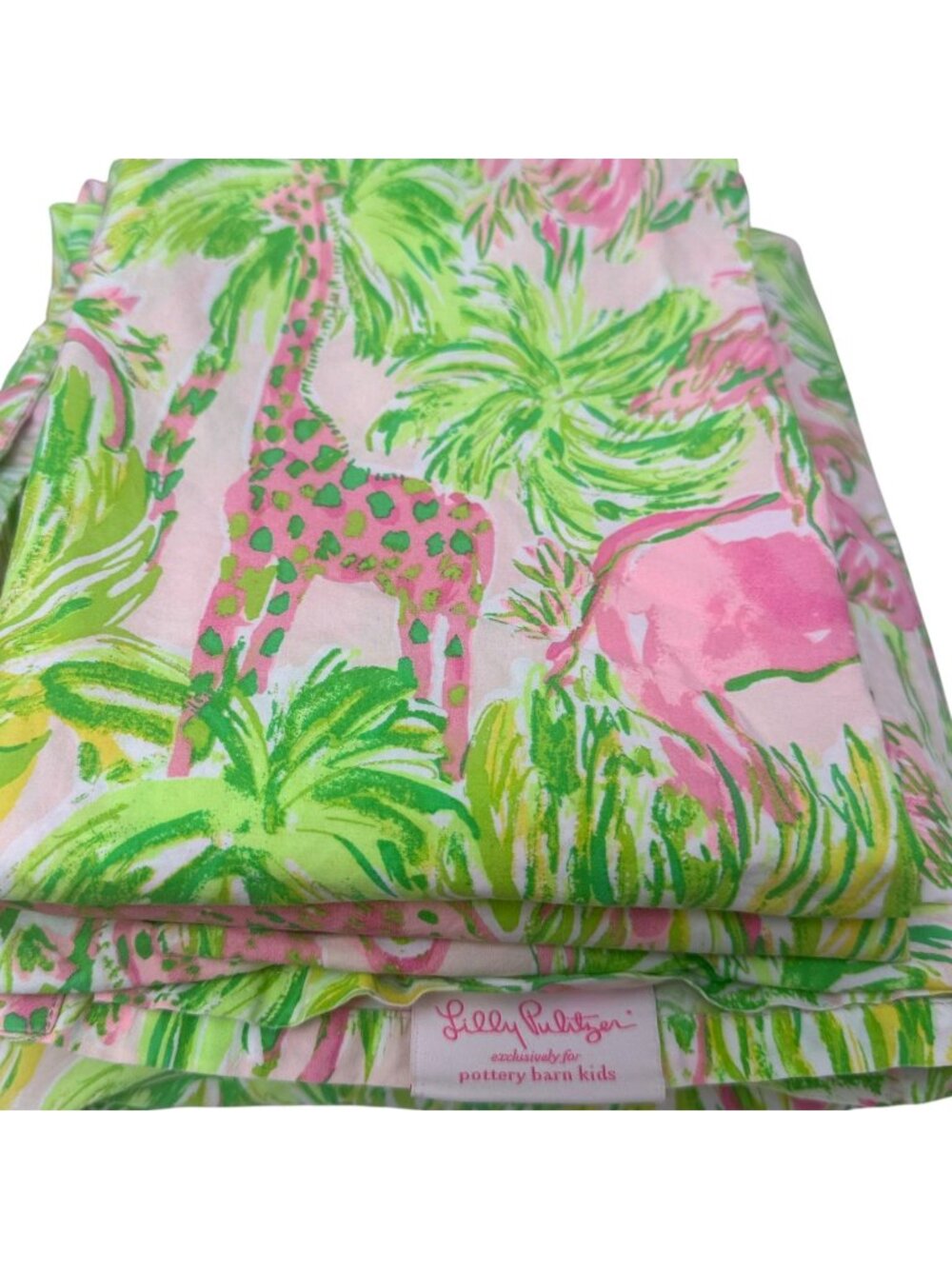 LILLY PULITZER Pottery Barn Kids Full Sheet Set Cotton 4 pcs Pink Green Jungle